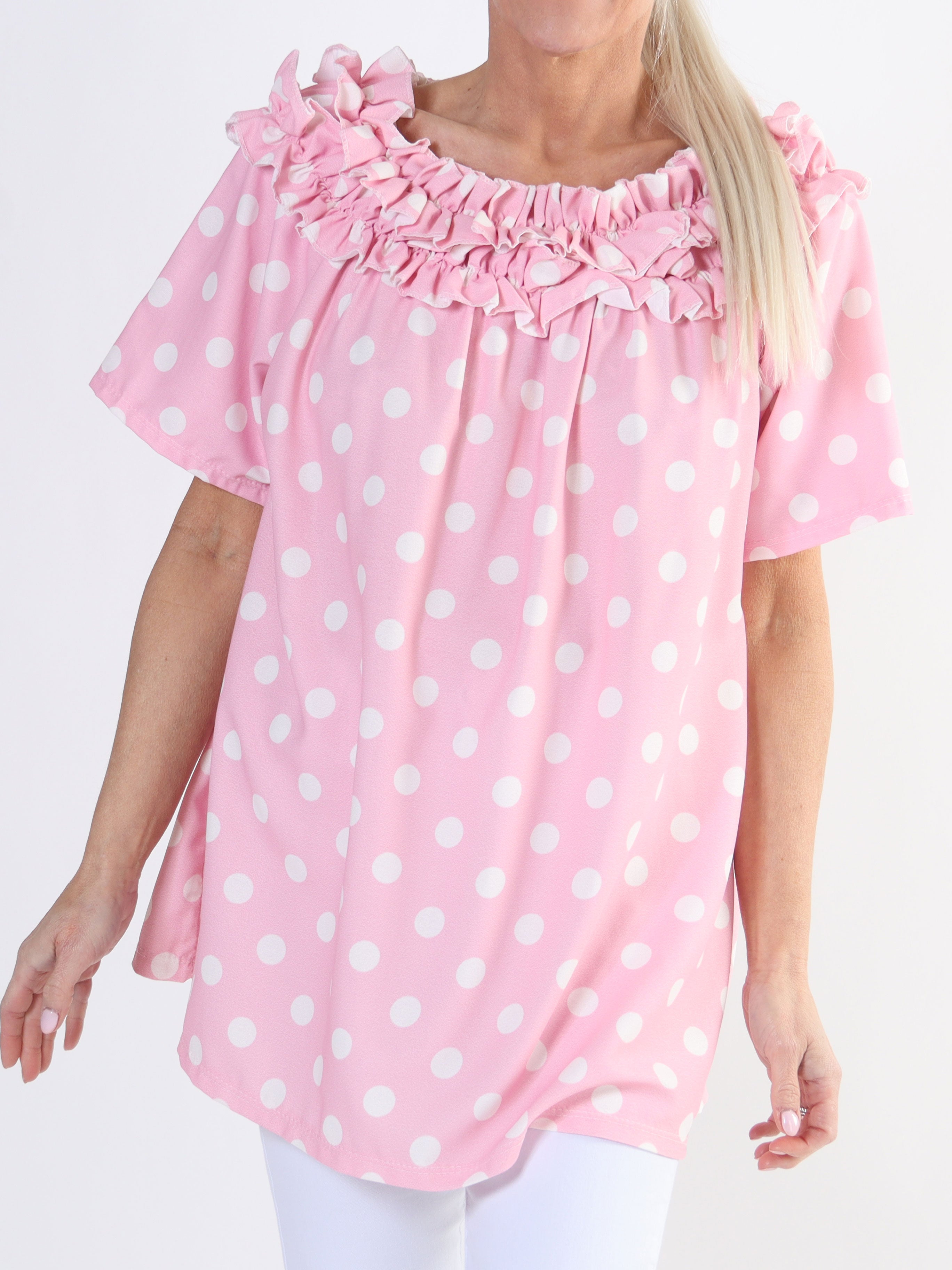 Chili Sleeveless Dot - Plus size tunika med prikker og flæser